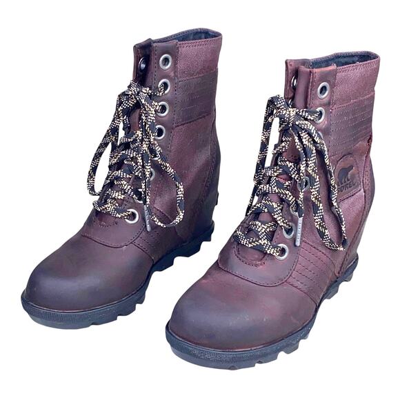 Sorel Women’s Lexie Maroon Leather Lace Up Wedge Ankle Boot Size 6 - Picture 3 of 9